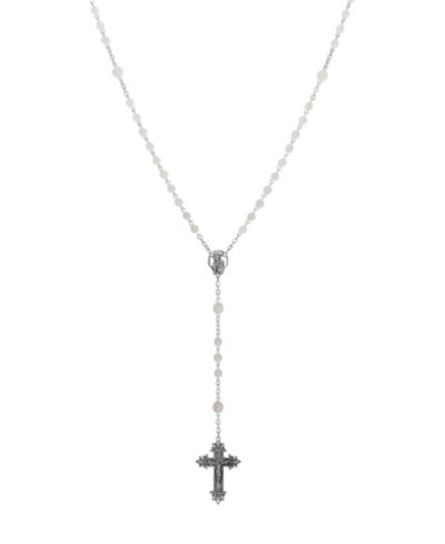 Symbols of Faith серебряное ожерелье-розарий с матовыми бусинами и распятием