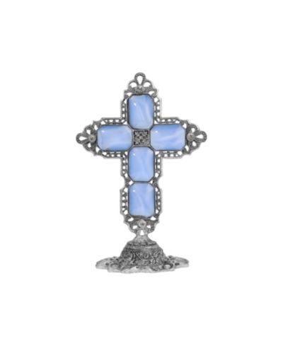 Symbols of Faith Декоративная табличка из олова с синим камнем и крестом Octagon Blue Moon Stone