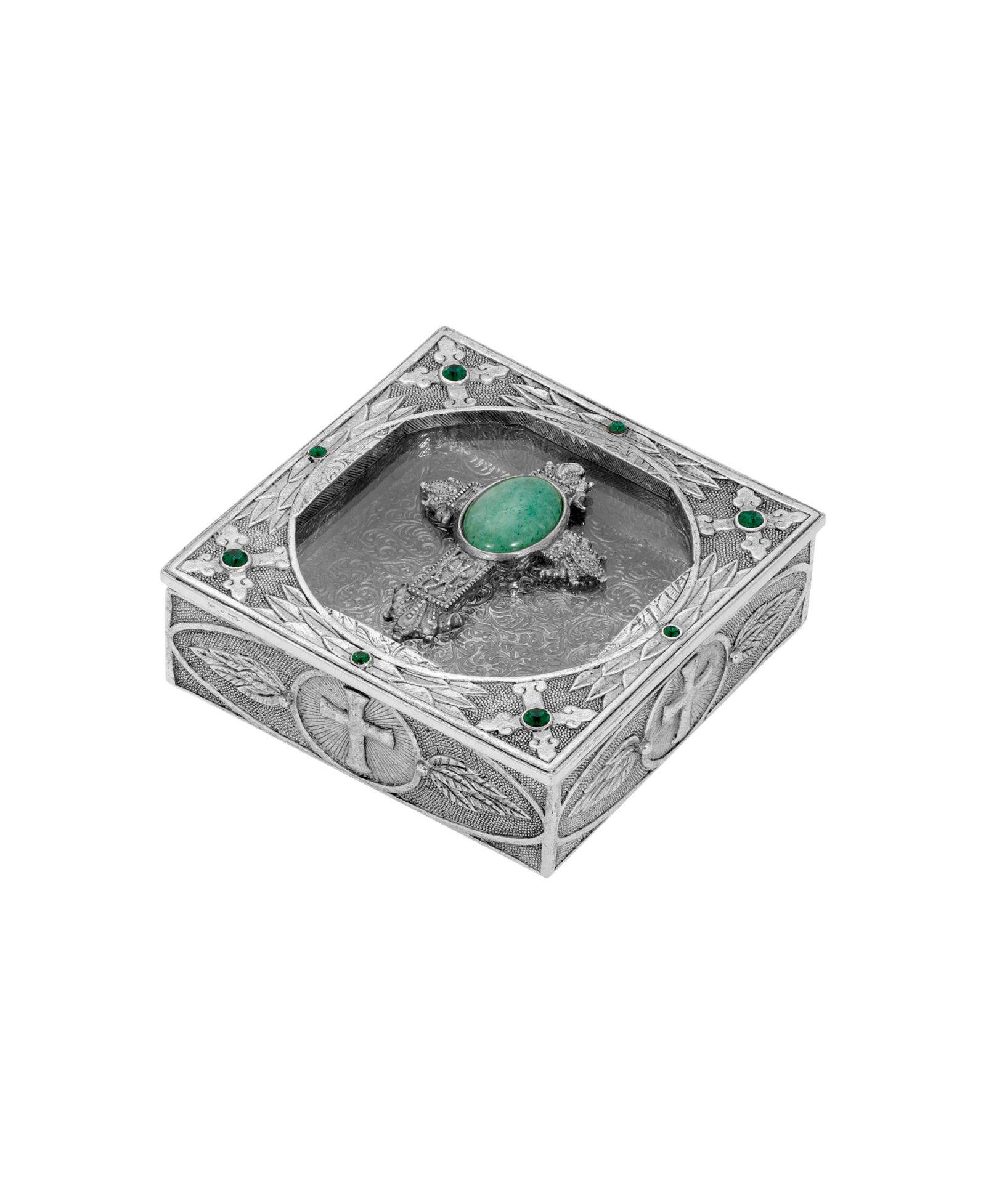 Коробка для четок Symbols of Faith из олова, цвет Jade Green, с полудрагоценными камнями