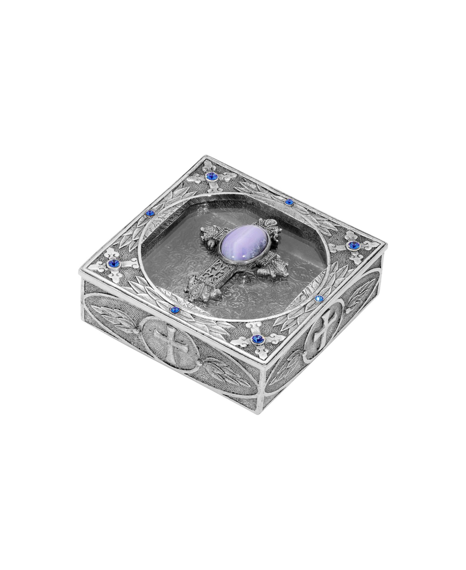 Серьга Symbols of Faith Pewter Blue Lace Agate с сапфиром
