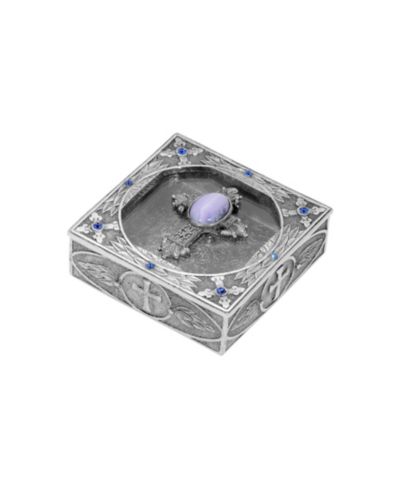 Серьга Symbols of Faith Pewter Blue Lace Agate с сапфиром