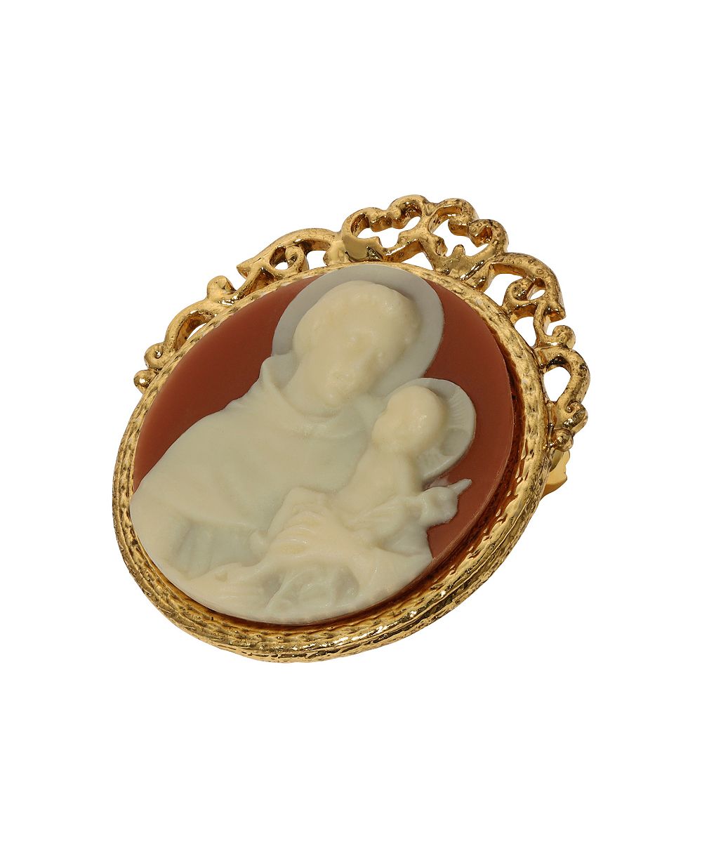 Брошь Symbols of Faith Gold Tone St. Anthony Round Pink Cameo