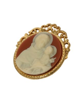Брошь Symbols of Faith Gold Tone St. Anthony Round Pink Cameo