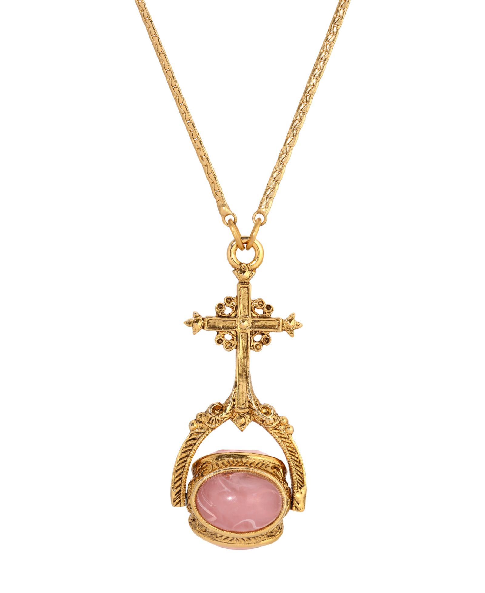 Кольцевая цепочка Symbols of Faith с крестом из золота 14k и разноцветными розовыми камнями 30"