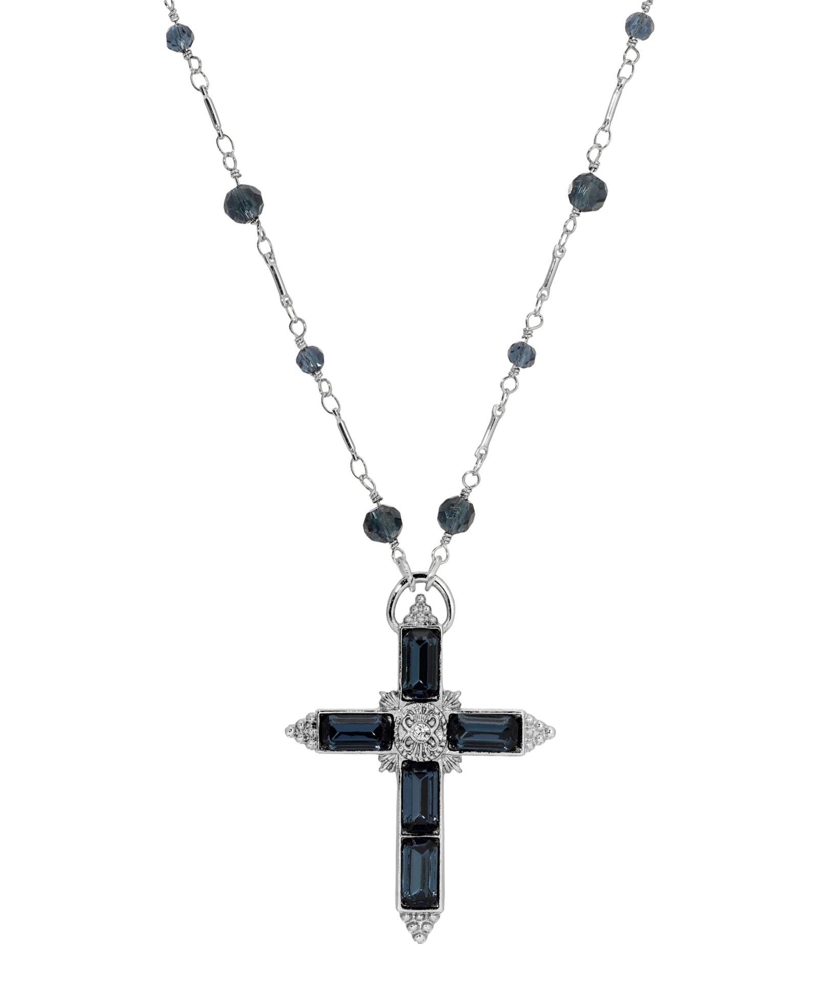Symbols of Faith серебряное ожерелье Montana Cross с бусинами 30"