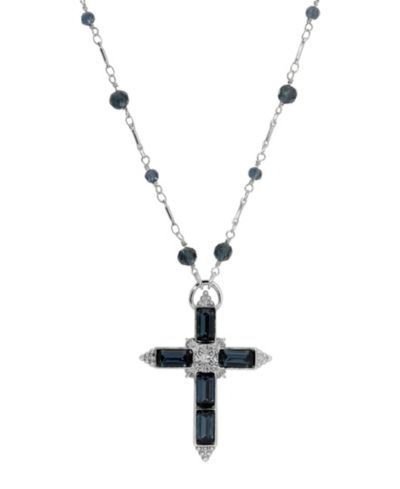Symbols of Faith серебряное ожерелье Montana Cross с бусинами 30"