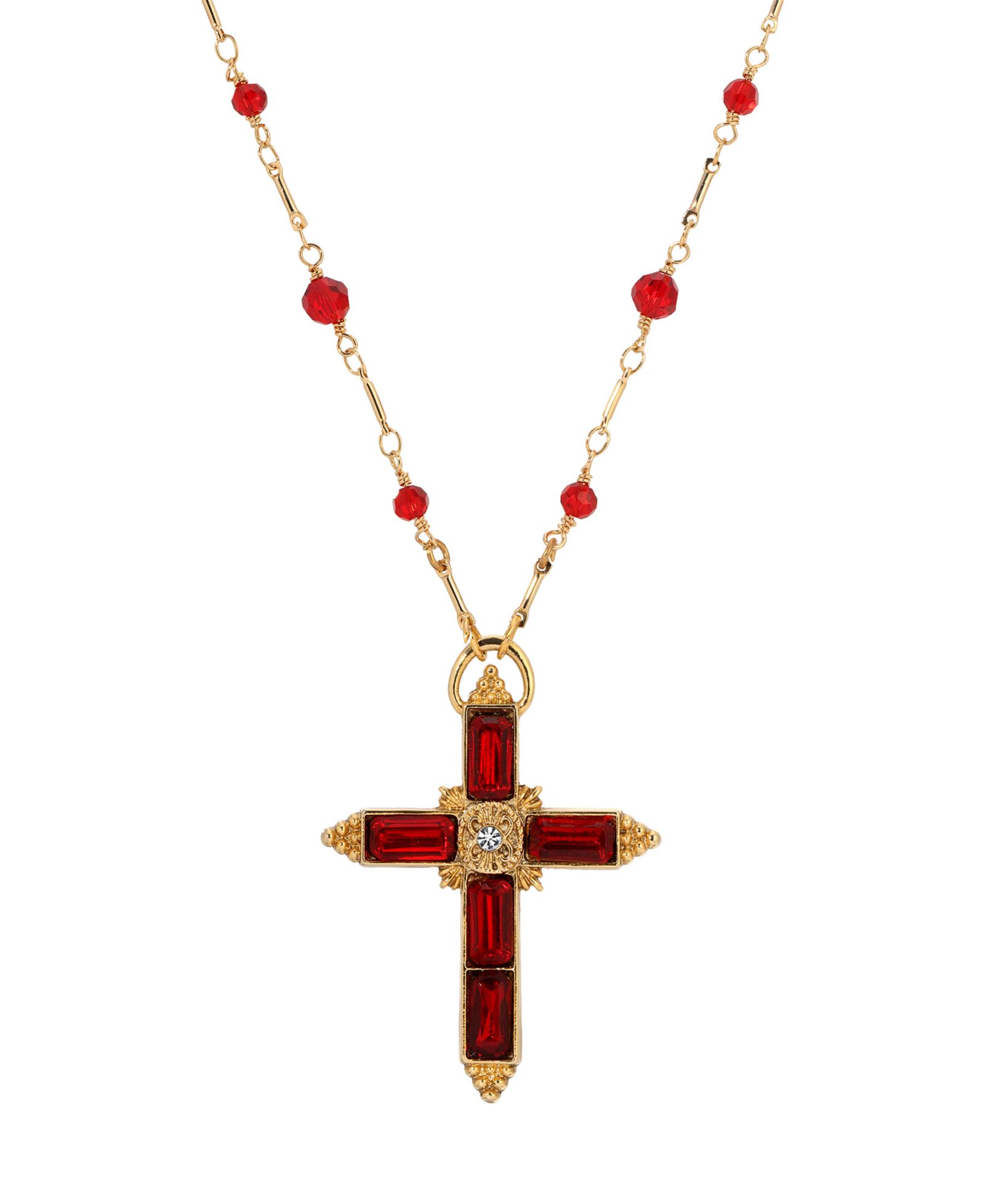 Symbols of Faith золотистое ожерелье Siam Cross с бусинами 30"