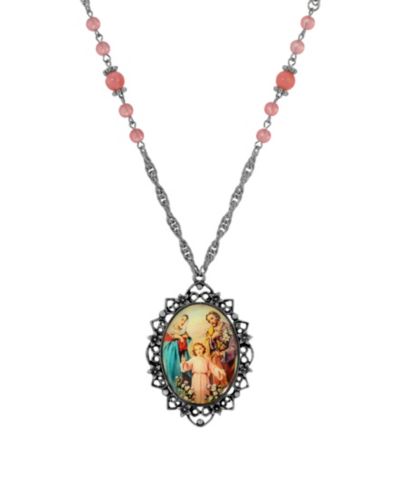 Symbols of Faith Silver-Tone Oval Holy Family Decal 26" Necklace