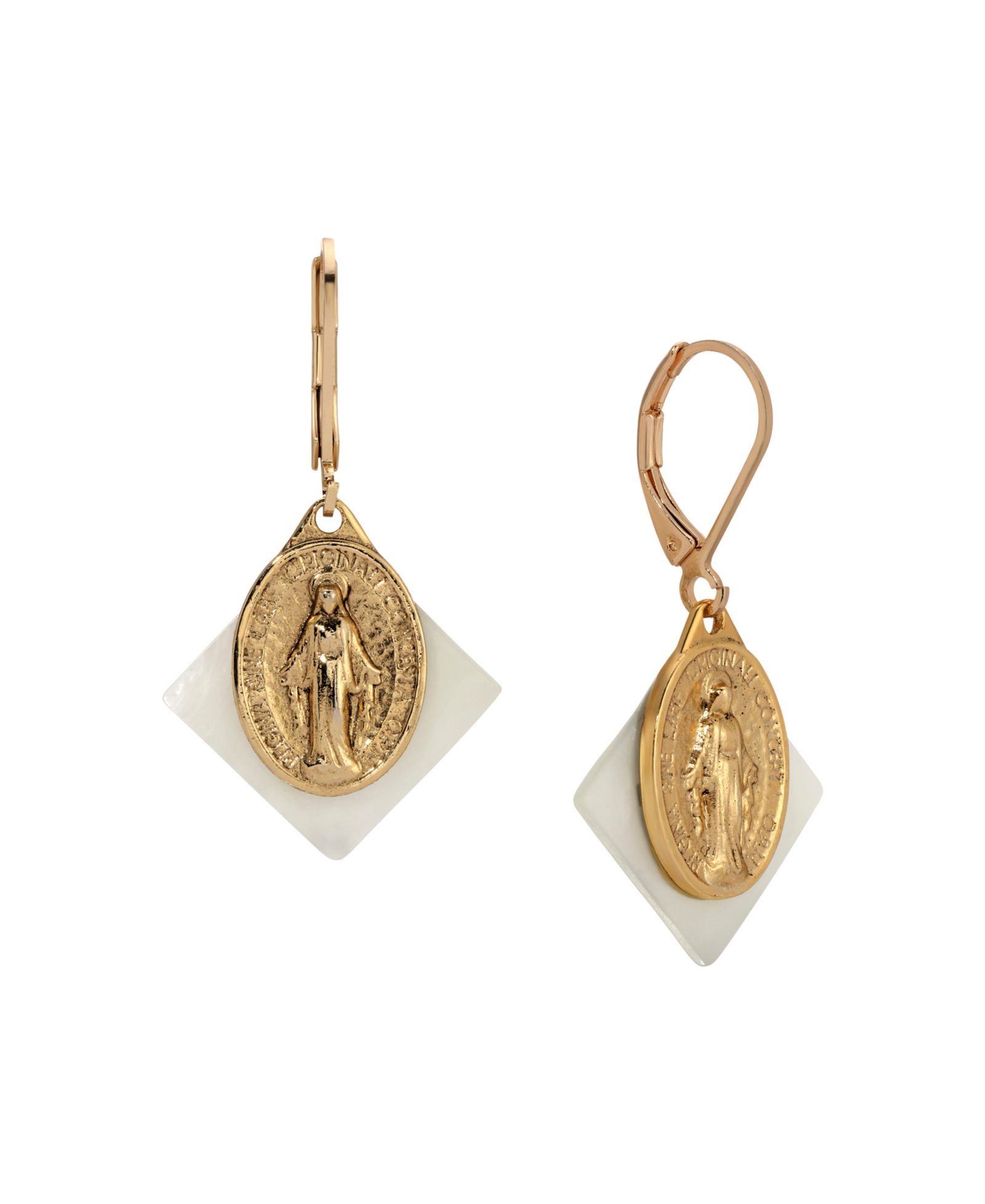 Серьги Symbols of Faith с медальоном из перламутра, золотистого цвета