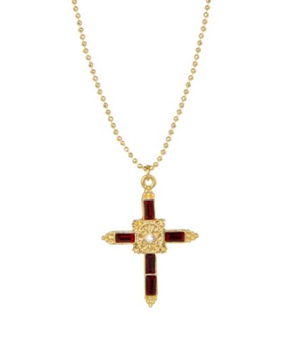Symbols of Faith кулон в виде креста из красного кристалла с напылением 14k Gold, ожерелье 16"