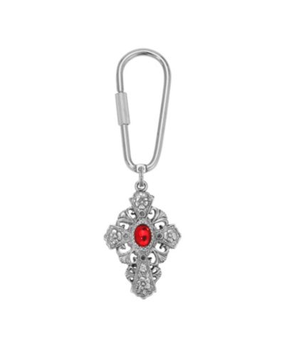 Брелок Symbols of Faith в виде овала с красным камнем и крестом, серебристый цвет