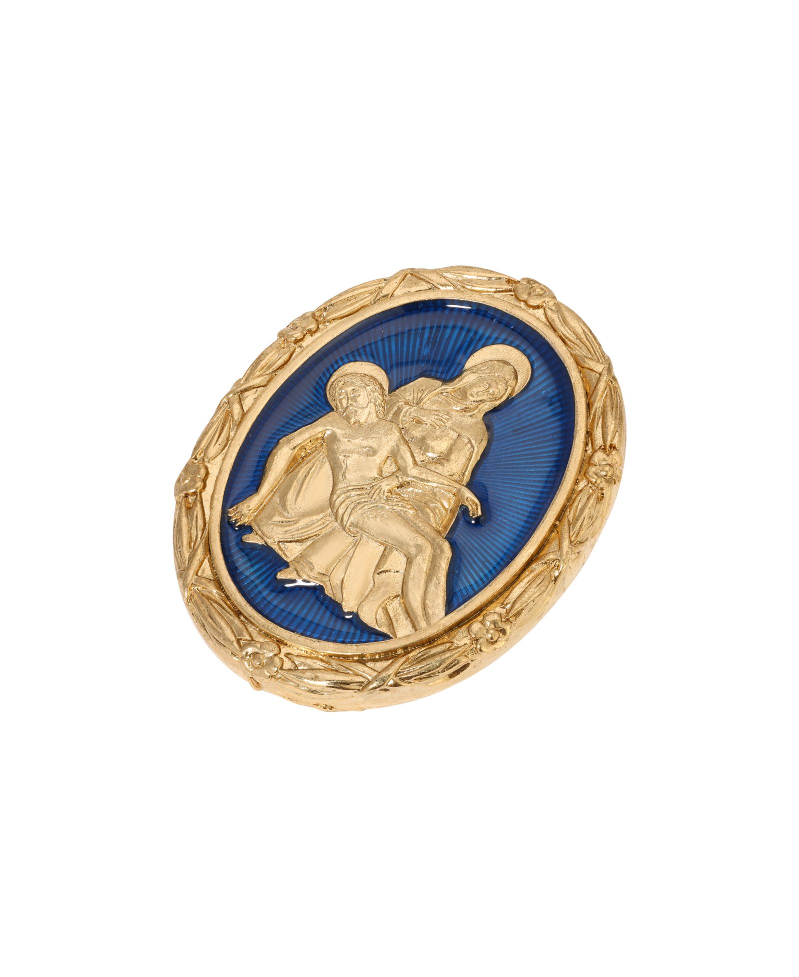 Золотистая брошь Symbols of Faith Sapphire Enamel Mary Jesus Oval Pin
