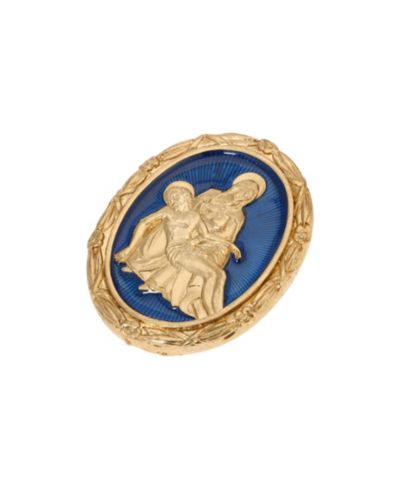 Золотистая брошь Symbols of Faith Sapphire Enamel Mary Jesus Oval Pin