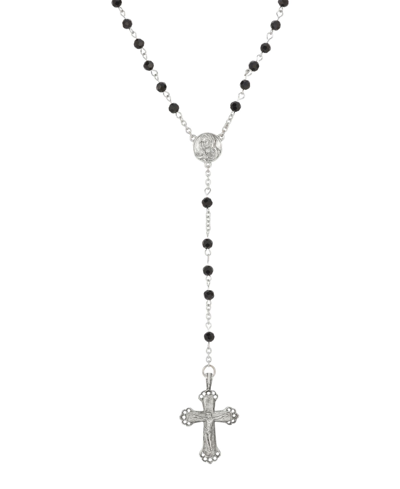 Розарий Symbols of Faith из олова с черными бусинами, Дева Мария