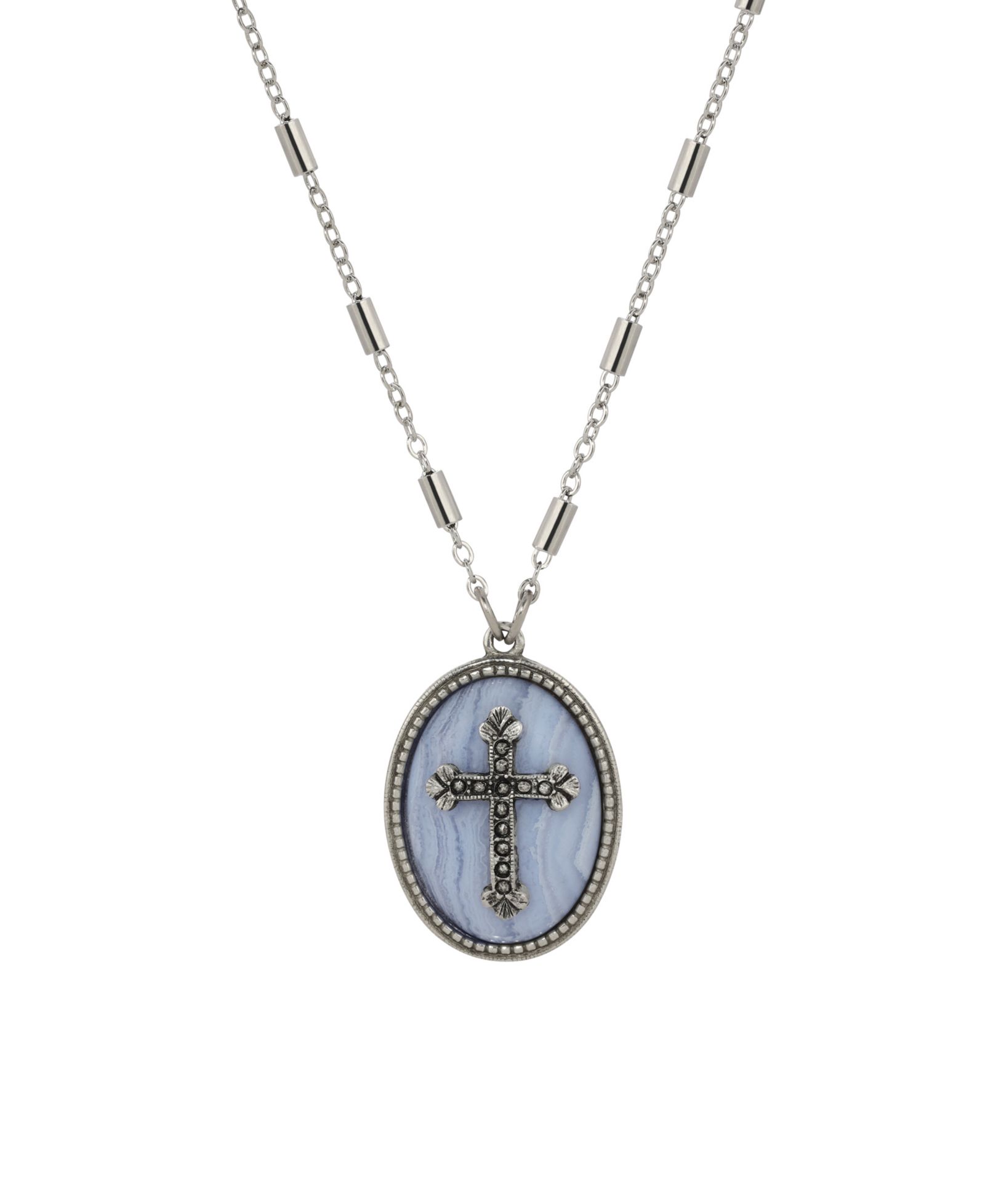Ожерелье Symbols of Faith с синим камнем и крестом, серебристый тон, 18"