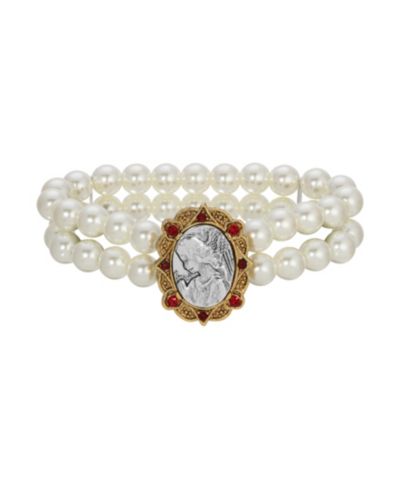 Браслет Symbols of Faith Faux Pearl с красными кристаллами