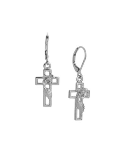 Серьги Symbols of Faith с крестом и застежкой-гвоздем, серебристого цвета