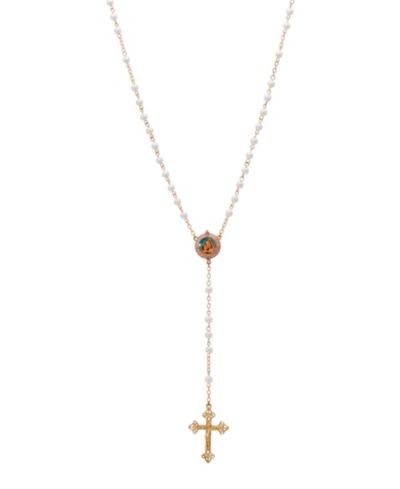 Symbols of Faith розарий с имитацией жемчуга и декором Mary Child в золотом напылении 14k