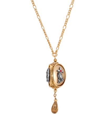 Symbols of Faith 14k Gold Dipped Mary/Praying Hands/Cross Spinner Pendant 28" Necklace