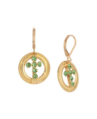 Серьги Symbols of Faith 14k Gold Dipped Green Peridot Crystal Cross Leverback