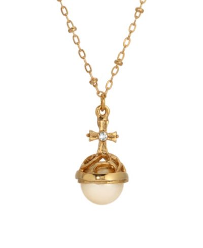 Ожерелье с крестом и имитацией жемчуга Symbols of Faith 14k Gold Dipped