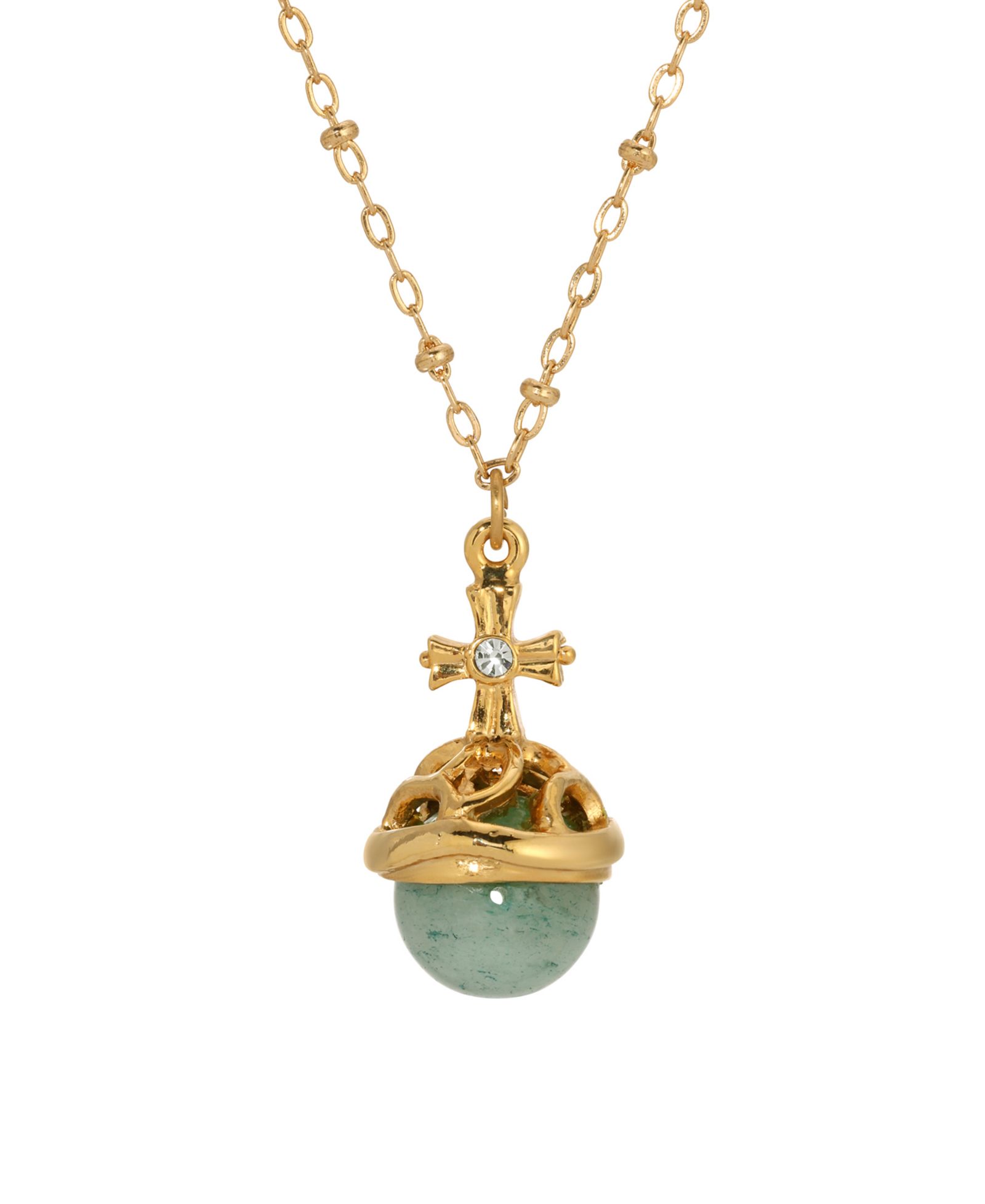 Ожерелье Symbols of Faith 14k Gold Dipped Green Adventurine Stone Crystal Cross 16"