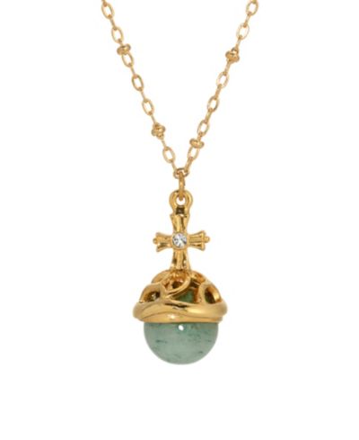 Ожерелье Symbols of Faith 14k Gold Dipped Green Adventurine Stone Crystal Cross 16"
