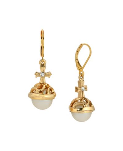 Symbols of Faith серьги с кристаллами и искусственным жемчугом 14k Gold Dipped
