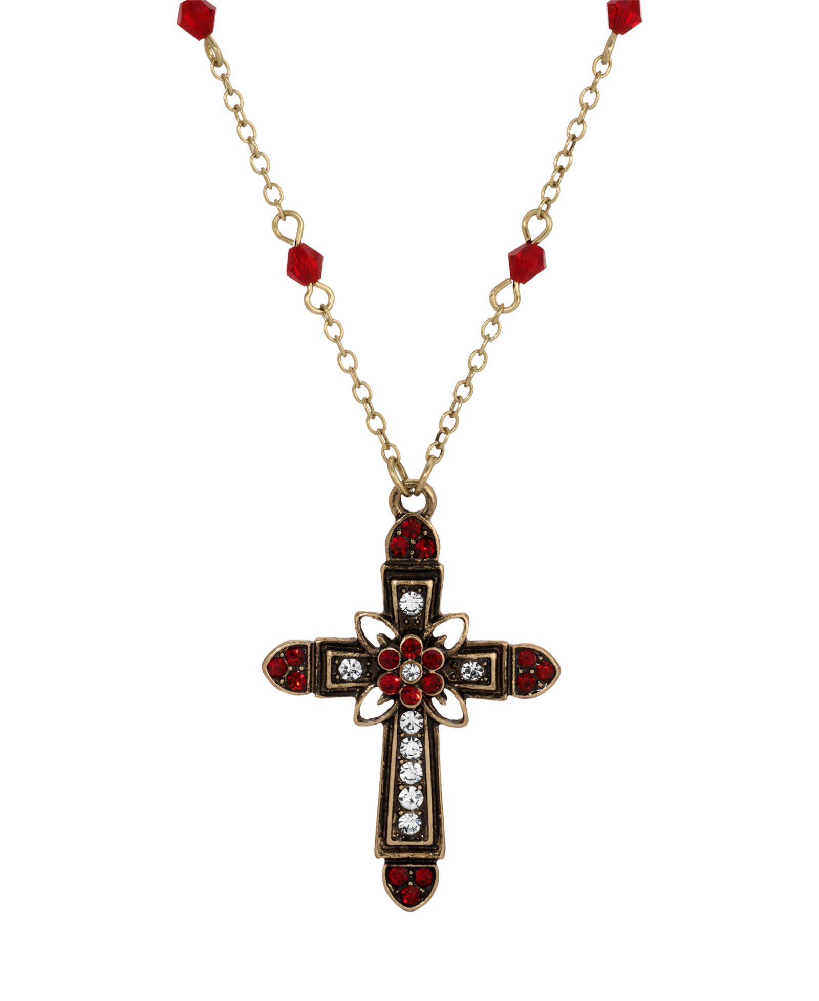 Золотистое ожерелье Symbols of Faith с крестом и кристаллами, 16"+3"