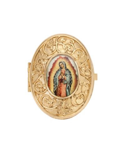 Медальон-шкатулка Symbols of Faith Gold Tone Our Lady of Guadalupe Decal Oval Pill Box