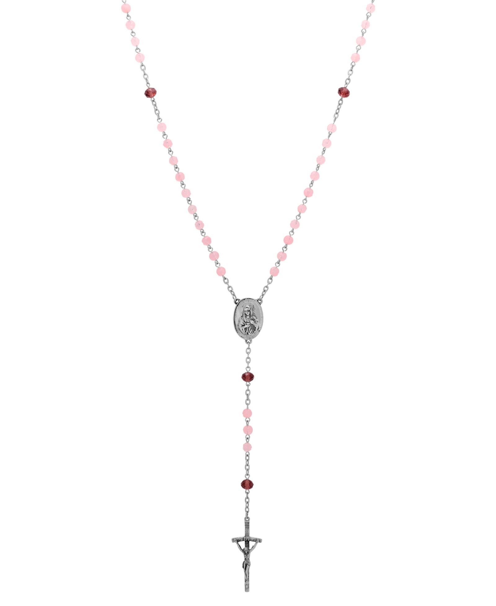 Серебряное ожерелье Symbols of Faith с розовым аметистом и образом Девы Марии Гваделупской