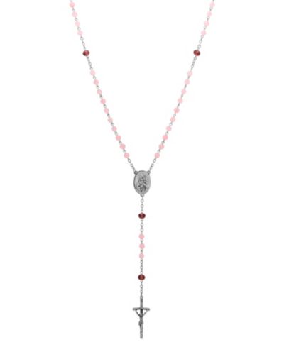 Серебряное ожерелье Symbols of Faith с розовым аметистом и образом Девы Марии Гваделупской