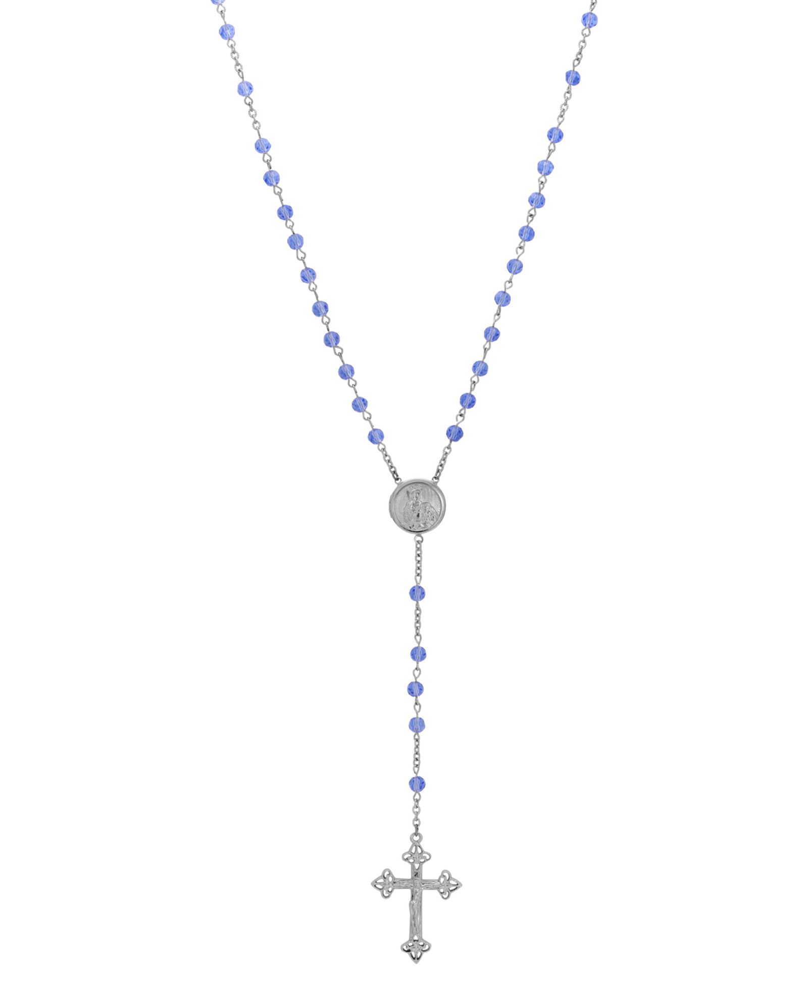 Ожерелье-розарий Symbols of Faith с Девой Марией и синими бусинами, серебристый цвет