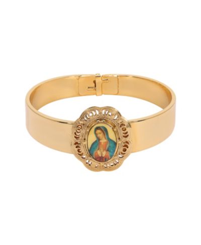 Symbols of Faith Gold-Tone Oval Virgin Mary Decal Bracelet