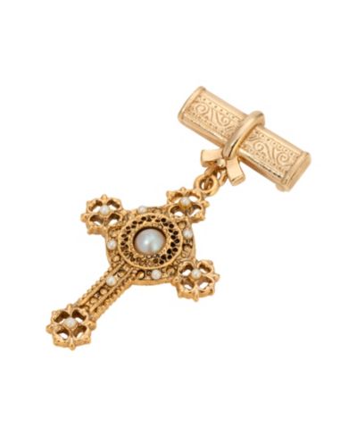 Золотистая брошь Symbols of Faith с имитацией жемчуга и крестом