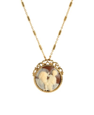 Symbols of Faith Gold-Tone Round Brown Ivory Christopher Child Cameo 26" Necklace