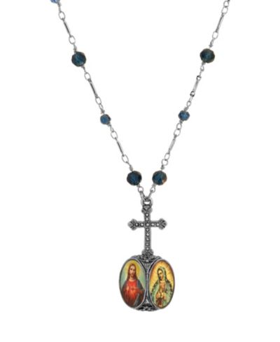 Подвеска-кулон Symbols of Faith серебристого цвета с крестом Иисуса на 2 стороны и цепочкой с бусинами