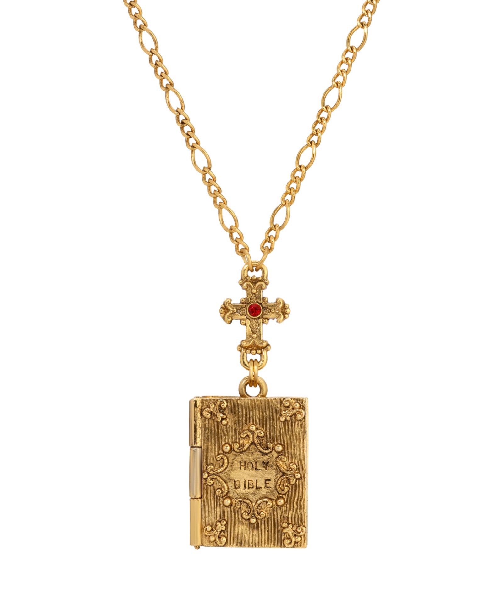 Подвеска Symbols of Faith Gold Tone Cross с красным камнем 28"