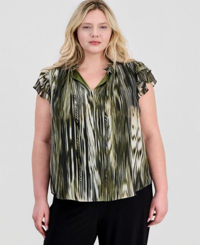 Блузка Anne Klein Plus Size с рюшами на рукавах и завязками на шее
