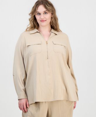Женский джемпер Anne Klein Plus Size с воротником на молнии и длинными рукавами