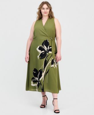 Anne Klein Plus Size Faux-Wrap A-Line Midi Dress