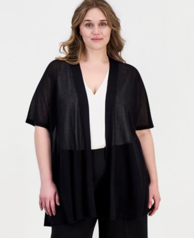 Anne Klein Plus Size Open-Front Short-Sleeve Cardigan