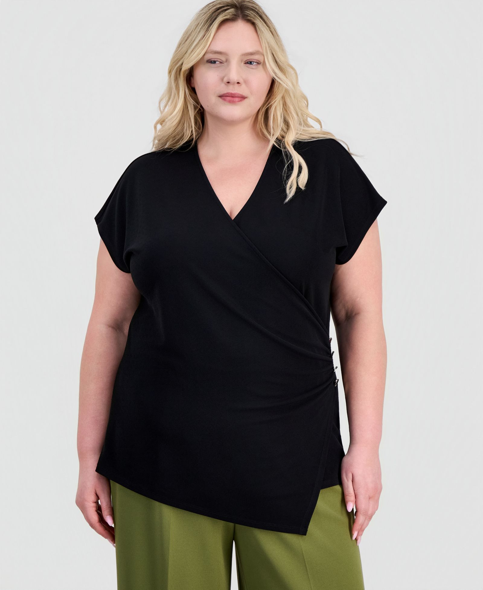 Anne Klein Plus Size Side Button Wrap Shirt