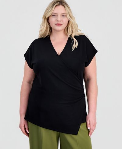 Anne Klein Plus Size Side Button Wrap Shirt