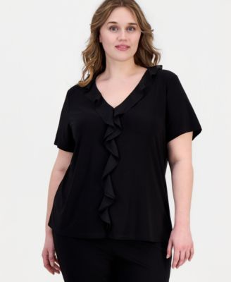 Топ Anne Klein Essentials Plus Ruffle-Trim V-Neck