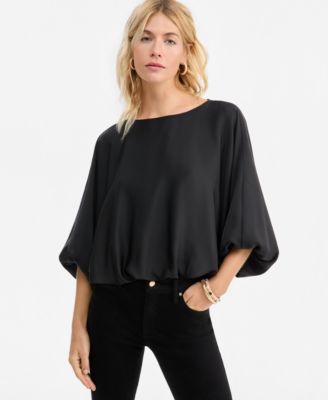 I.N.C. International Concepts Women's Elbow-Sleeve Bubble Boat Neck Blouse, Macy's Exclusive