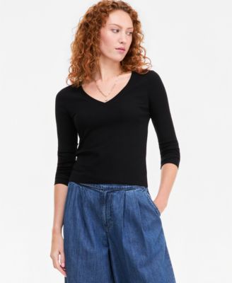 On 34th Women's Long Sleeve Cropped V-Neck Meet & Greet T-Shirt, Macy's Exclusive