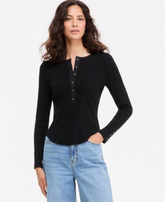 On 34th Женский трикотажный топ Henley с длинным рукавом