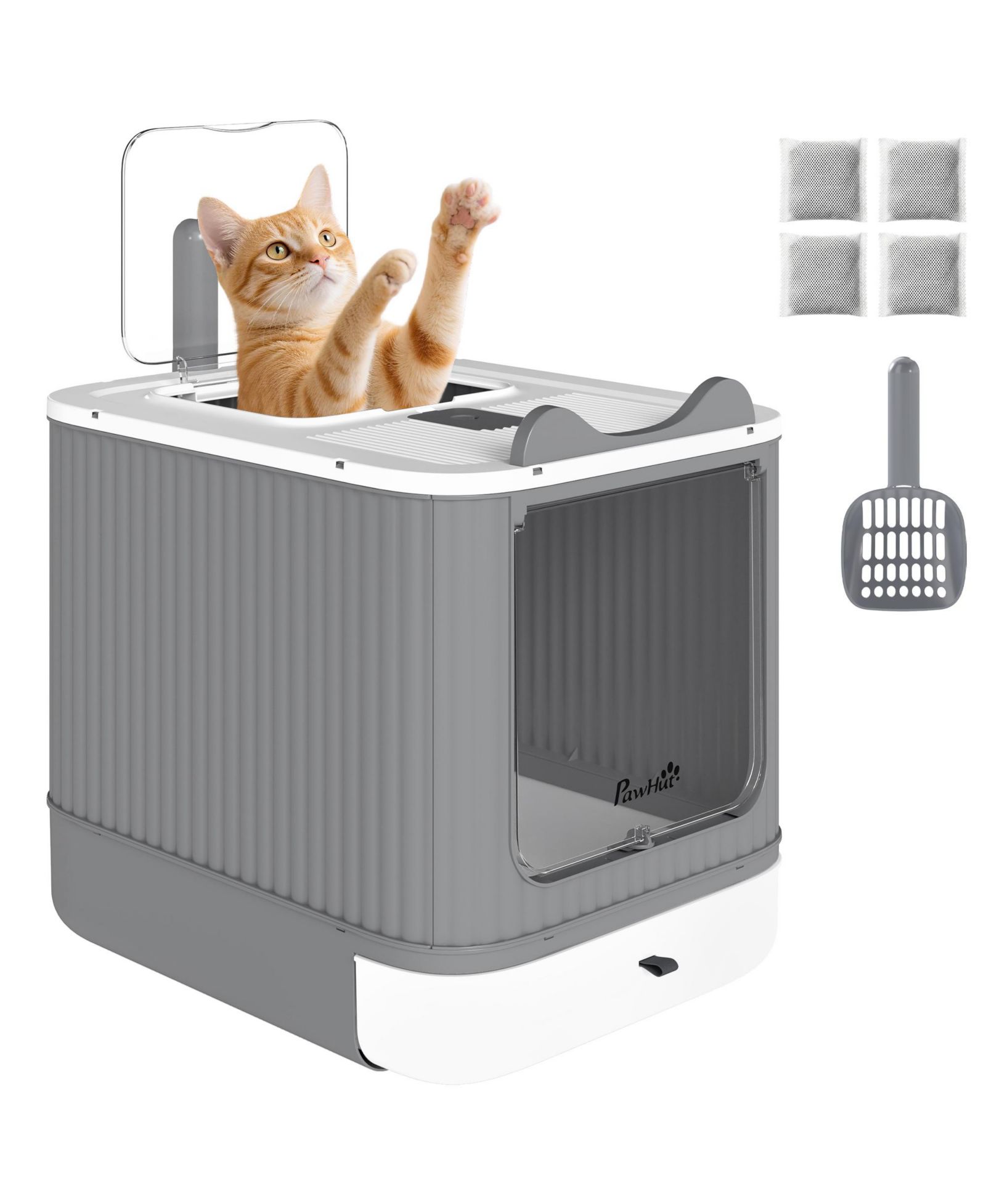 PawHut Cat Litter Box with Lid, Enclosed Litter Box for Medium Cats