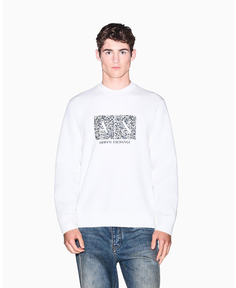A|X Armani Exchange Men's Long Sleeve All-Over Logo Bonded Cotton Crewneck Sweatshirt
